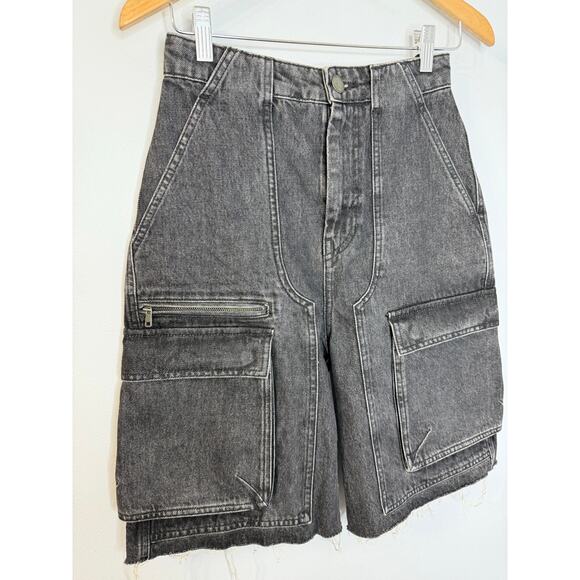 Zara Women's Cargo Bermuda Denim Shorts Women's 2 Relax Fit Charcoal Black - Picture 7 of 11